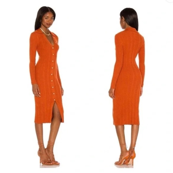 House of Harlow 1960 Dresses & Skirts - NWT House Of Harlow 1960 'Carmen' Rust Orange Knit Button Down Middi Dress